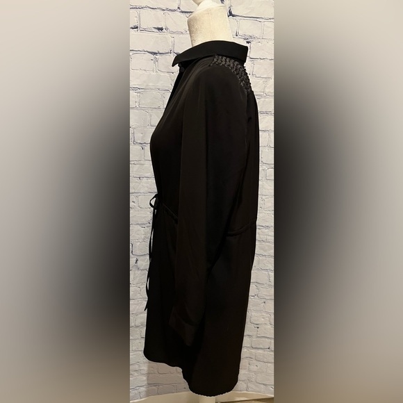 Ann Taylor LOFT Size Medium Womens Black Shirt Sheath Dress Pockets Long Sleeves - Picture 3 of 9